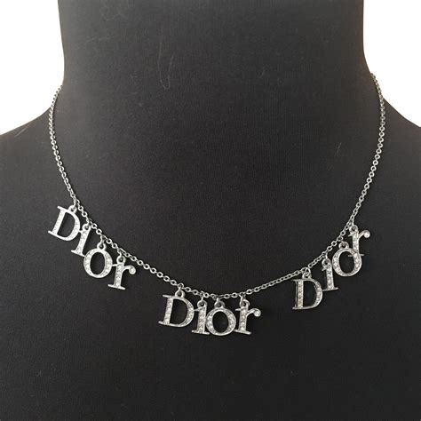 silver dior logo necklace|christian Dior choker necklaces.